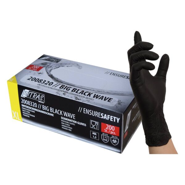 NITRAS BIG BLACK WAVE, Einmalhandschuhe aus Nitril, schw.