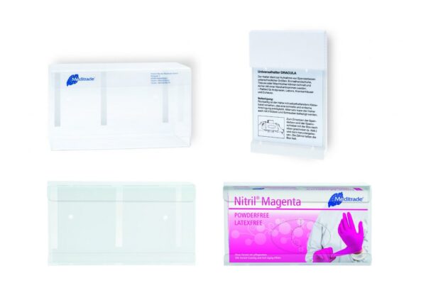 Meditrade Wandhalter für Handschuhboxen, Ghost, Acryl-Wandhalter ohne Aufdruck, 250 cm x 140 cm x 70 cm - Expert Medizinbedarf