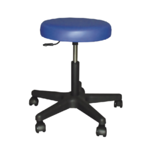 Drehhocker m. Rollen f. Weichböden, schwarz und blau